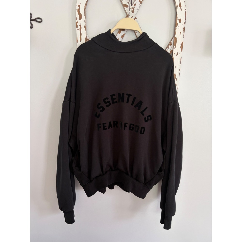 Fear of God Essentials Black Oversized Scuba Neck Mock Neck Hoodie Size Small